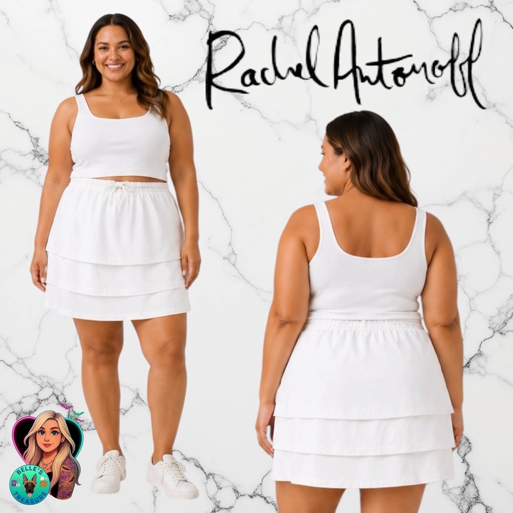 Rachel Antonoff Women's XL White Tiered Skirt Drawstring Pockets One Size‎ L 2XL